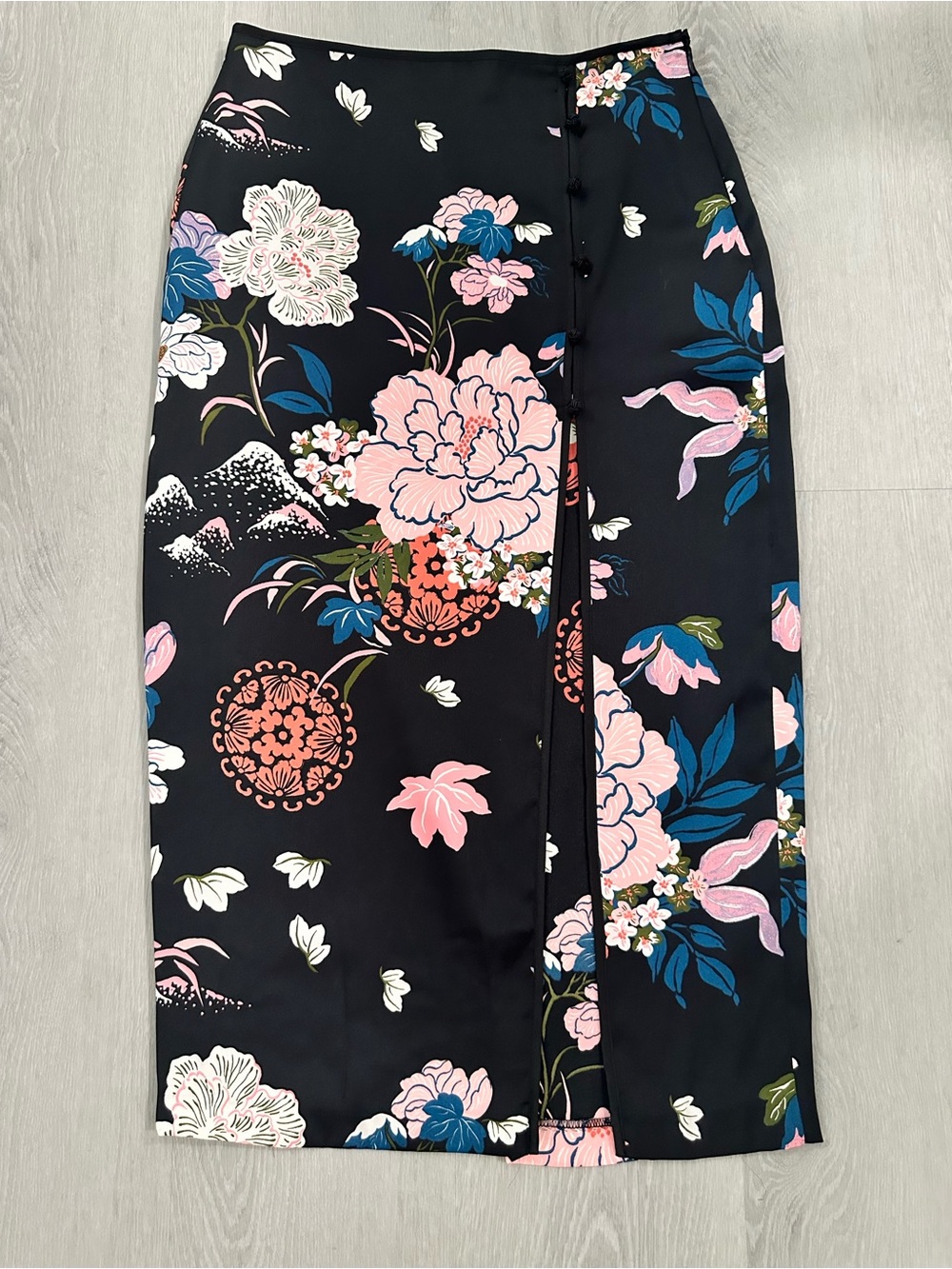 ZARA Asian Inspired Floral Print Midi Skirt